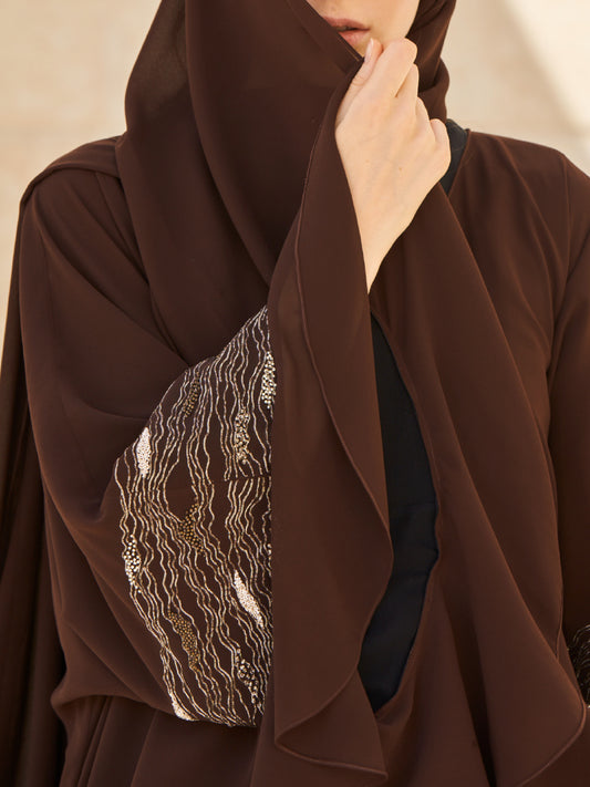 Brown Abaya with Ruffle Sleeves
