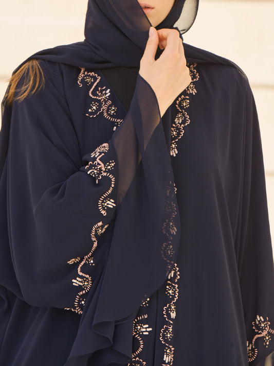 Navy Abaya with Ruffle Sleeves