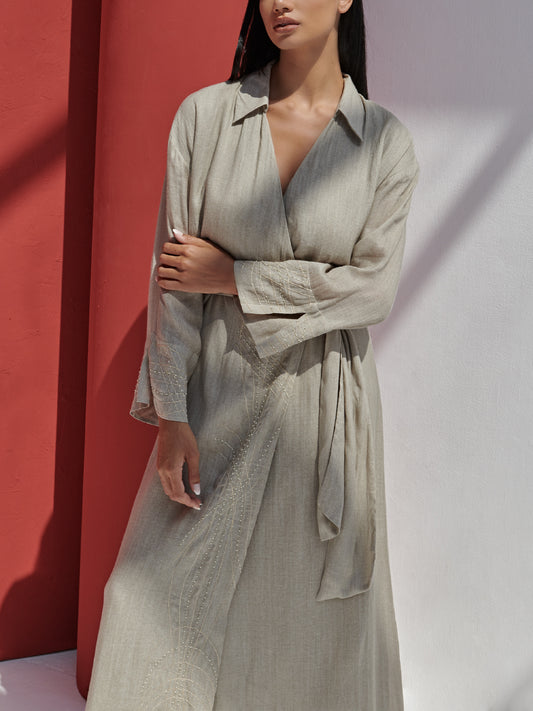Silk Linen Wrap Dress