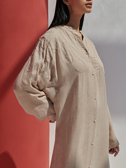Silk Linen Pearl Chains Dress