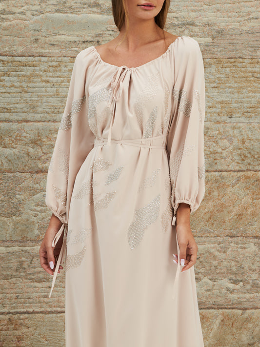 Beige Dress with Embroidery