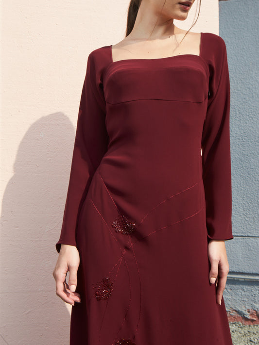 Long Sleeves Burgundy Dress