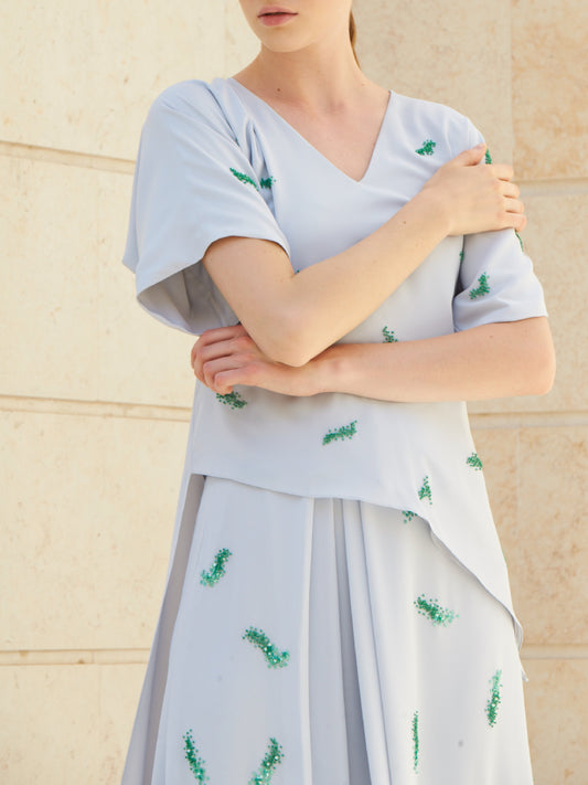 Green Hand Embroidery Top and Skirt Set