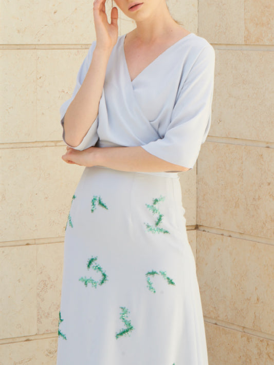 Green Hand Embroidery Top and A -Line Skirt Set