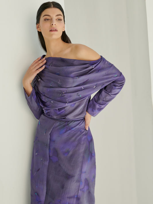 Ombre Purple French Silk Top & Skirt Set