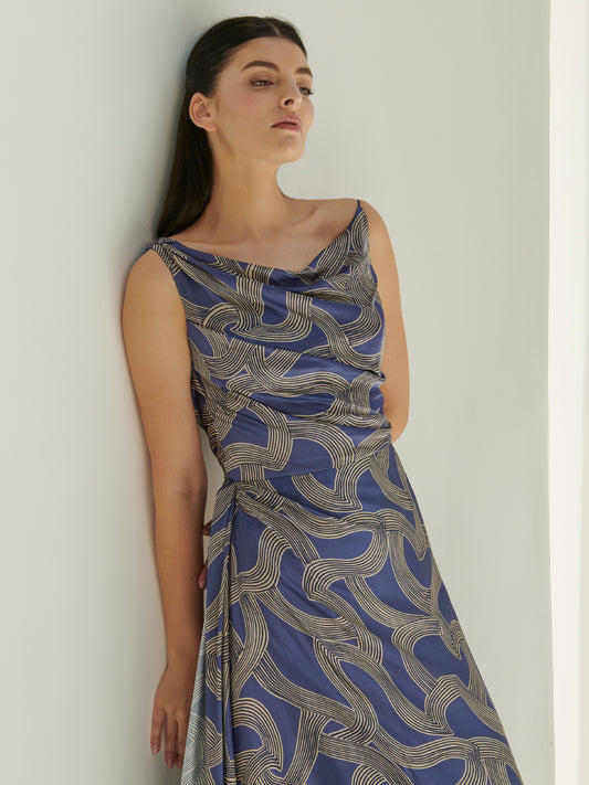 Waves French Silk Print Dress