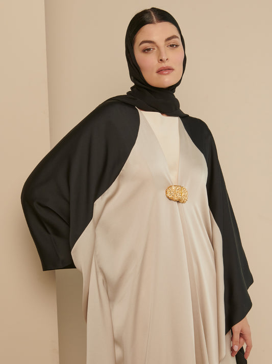 Two-Tone Abaya with Golden Buckle