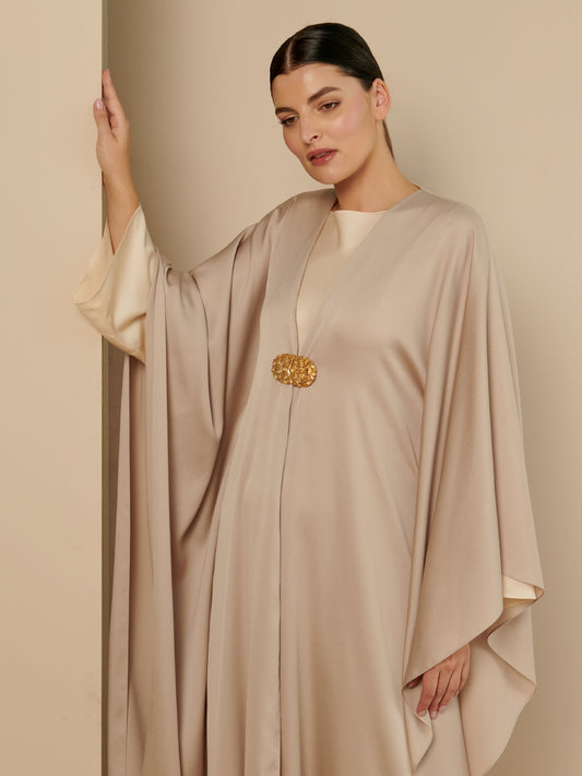 Bone Tone Abaya with Golden Buckle