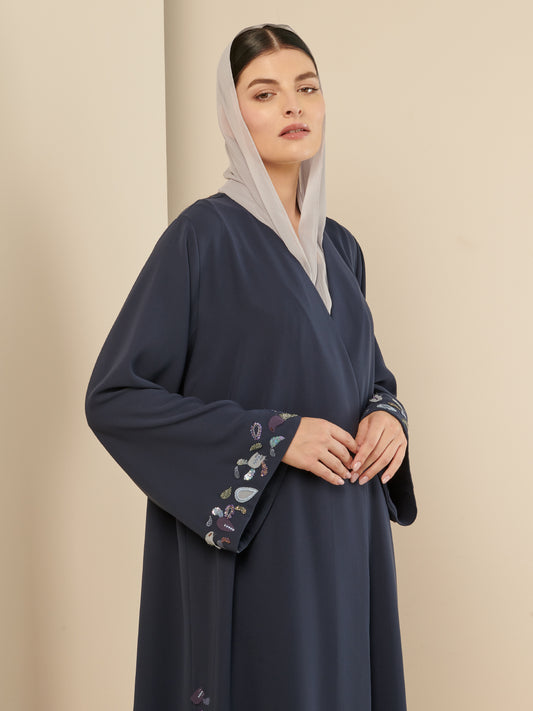 Cut Out Abstract Embroidery Abaya