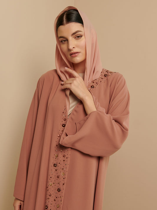 Peach Bloom Embroidery Abaya