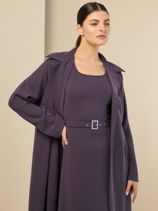 Purple Coat Set Abaya with Belt