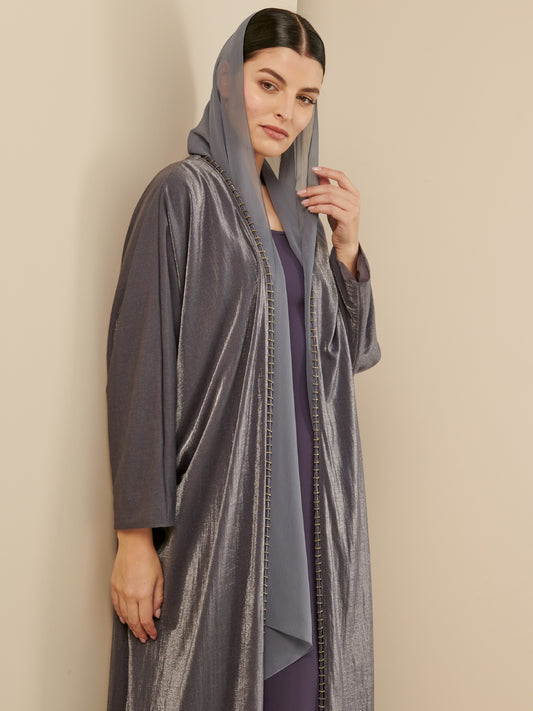 Japanese Knit Grey Abaya with Hand Beading