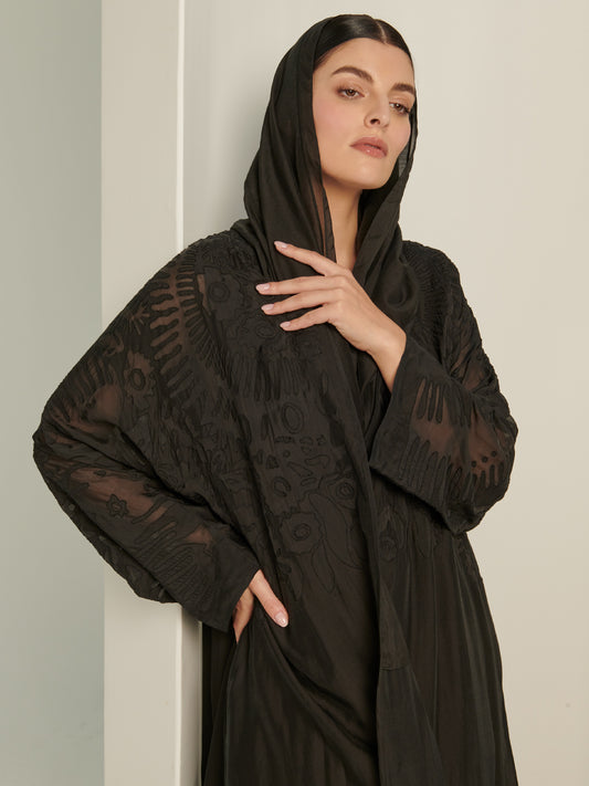 Cutout Black 3-Set Abaya