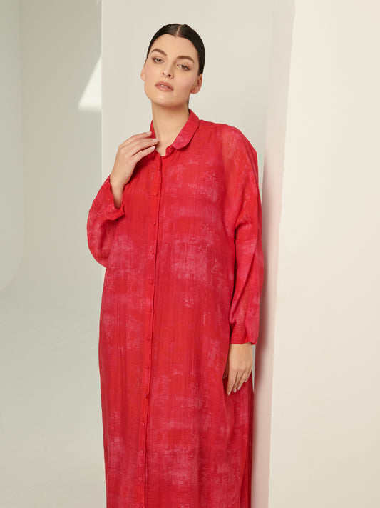 Fuchsia Red Shabori Print Kaftan