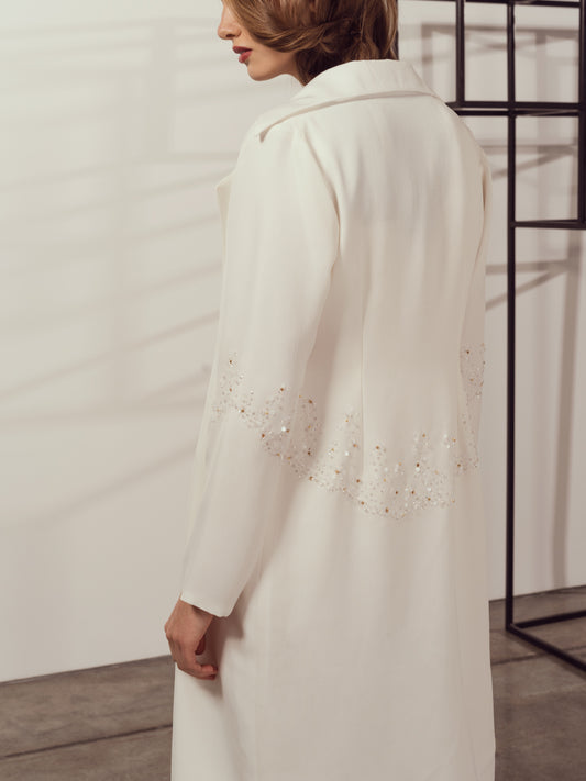 White Dress with Cardigan with Embroidery